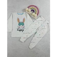 Miny Kids Tavşan Desen Beyaz Kız Çocuk Pijama Takım