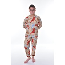 Miny Kids Dinozor Desenli Bej Çocuk Pijama Takımı