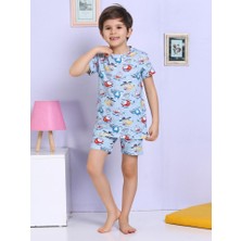 Miny Kids Helikopter Desenli Şortlu Mavi Pijama Takımı