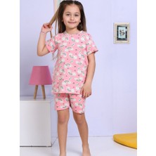 Miny Kids Gökkuşağı Desenli Şortlu Pembe Pijama Takımı