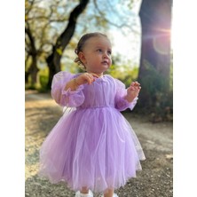 ALYRA Kız Çocuk Mor Elbise Kız Bebek Uzun Kollu Kanatlı Doğum Günü Parti Düğün Özel Gün Tüllü Tütü Astarlı Prenses Elbise Çocuk Giyim ALY0330