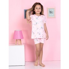 Miny Kids Kedicik Desenli Fitilli Kumaş Pembe Şortlu Pijama Takımı