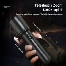 Philips SFL1403 Teleskopik Zoom, 400 Lümen Max Işık Gücü, Sos Modlu Şarj Edilebilir Uzun Menzilli 5W LED El Feneri