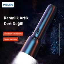 Philips SFL1403 Teleskopik Zoom, 400 Lümen Max Işık Gücü, Sos Modlu Şarj Edilebilir Uzun Menzilli 5W LED El Feneri