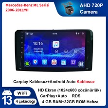 Mercedes Benz ml Serisi 2006-2011 Yıl Android Sürüm 13 Kablosuz Carplay Navigasyon Multimedya 9 Inç Ekran Navigasyon Cihazı 4g Ram + 32GB Hafıza Çerçeve ve Arka Görüş Kamerası ile