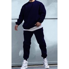 Erkek Bisiklet Yaka Oversize Bol Kalın Eşofman Takımı