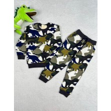 Miny Kids Dinozor Desen Cepli 3iplik Yeşil Erkek Çocuk Pijama Takım