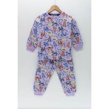 Miny Kids Kedi Desen Iki Iplik Lila Kız Çocuk Pijama Takım