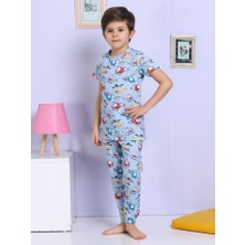 Miny Kids Helikopter Desenli Mavi Pijama Takımı