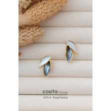 Cosita Vintage Mavi Altın Kaplama Yaprak Küpe
