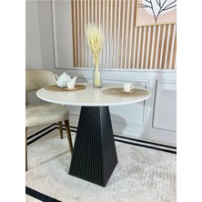 Mirrorland Home Design 90  cm  Siyah Fitilli Yuvarlak Ahşap Yemek Masası - Fungi Mantar Masa - Balkon Kafe Masası