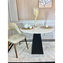 Mirrorland Home Design 90  cm  Siyah Fitilli Yuvarlak Ahşap Yemek Masası - Fungi Mantar Masa - Balkon Kafe Masası