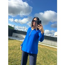 Kadın Büyük Beden Triko Görünümlü Örme Fermuar Detaylı BLUZ-BGB102