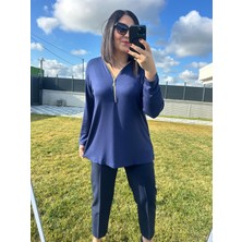 Charamela Kadın Büyük Beden Triko Görünümlü Örme Fermuar Detaylı BLUZ-BGB101