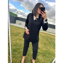 Charamela Kadın Büyük Beden V Yaka Siyah Viskon Kumaş Örme BLUZ-BGB98