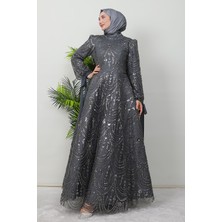Giza Store Aymira Tesettür Abiye Koyu Gri