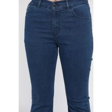 Yüksek Bel İspanyol Paça Likralı Kadın Kot Jean Pantolon P-00010982