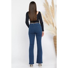 Yüksek Bel İspanyol Paça Likralı Kadın Kot Jean Pantolon P-00010982