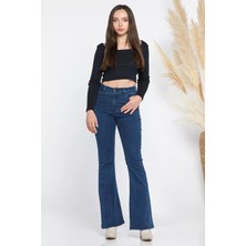 Yüksek Bel İspanyol Paça Likralı Kadın Kot Jean Pantolon P-00010982