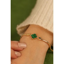 Yeşil Yoncalı Balıksırtı Altın Bileklik CGKBLK0259