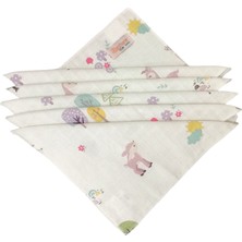 Bezhane Baby %100 Organik Pamuk Muslin Kumaş Bebek Ağız Mendili Pembe Kuzu Kuş DESEN(25X25CM)