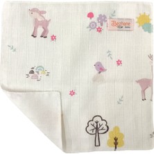 Bezhane Baby %100 Organik Pamuk Muslin Kumaş Bebek Ağız Mendili Pembe Kuzu Kuş DESEN(25X25CM)