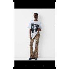 Butik Allbucks Bershka, Leopar Desenli  Esnek Flare Pantolon ABBRS0997