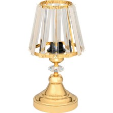 Evlight Taşlı Abajur 2'li Kristal Gövdeli Gold Altın Salon Yatak Odası Abajur