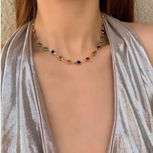 SE Jewellery Gold Renkli Taşlı Zarif Kadın Kolye