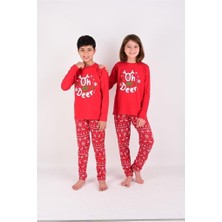 Vitmo Kız / Erkek Çocuk Yılbaşı Geyik Desen Uzun Kollu  Pamuklu Pijama Takımı