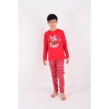 Vitmo Kız / Erkek Çocuk Yılbaşı Geyik Desen Uzun Kollu  Pamuklu Pijama Takımı