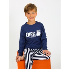 Erkek Çocuk Uzun Kollu %100 Pamuklu Pijama Takımı Explore Indigo