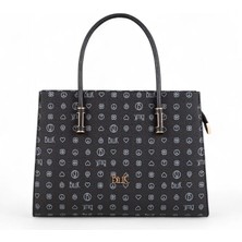 Bilik Deri Monogram Siyah Kadın El Çantası Riv 138-MG