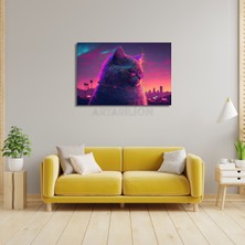 Artarilion Kanvas Tablo Neon Renkli Gözlüklü Kedi Görseli Dijital Baskı Tablo Kedi Tablosu