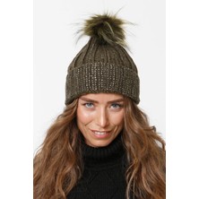 Taşlı Katlamalı Ponponlu Örgü Bere