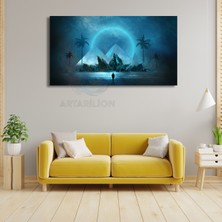 Artarilion Kanvas Tablo Dijital Baskı Ay Işığı ve Piramit Manzara Soyut Tablo