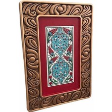 ARTSMARTİX Çerçevesi Kabartmalı Çini Tablo Hediyelik Duvar Dekoru Altın