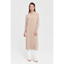 Nihan Gömlek Yaka Basic Tunik  Bej