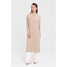 Nihan Gömlek Yaka Basic Tunik  Bej