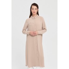 Nihan Gömlek Yaka Basic Tunik  Bej