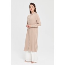 Nihan Gömlek Yaka Basic Tunik  Bej