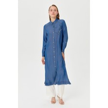 Nihan Püskül ve Taş Detaylı Tencel Tunik  Indigo