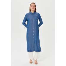 Nihan Püskül ve Taş Detaylı Tencel Tunik  Indigo