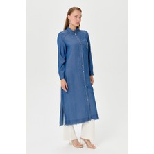 Nihan Püskül ve Taş Detaylı Tencel Tunik  Indigo