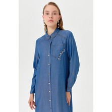 Nihan Püskül ve Taş Detaylı Tencel Tunik  Indigo