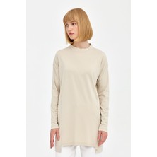 Nihan Bisiklet Yaka Örme Basic Tunik  Taş