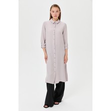 Nihan Gömlek Yaka Cupra Uzun Tunik  Gri