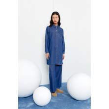 Nihan Nakış Detaylı Metal Aksesuarlı Denim Tunik  Indigo