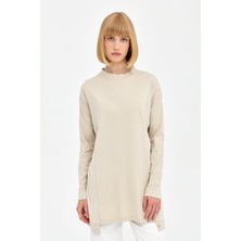 Nihan Bisiklet Yaka Örme Basic Tunik  Taş