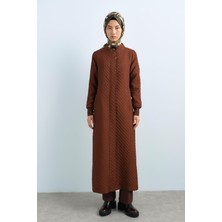 Nihan Ince Kapitone Çıt Çıt Detaylı Ribanalı Pardesü  Kahve